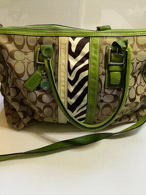 Coach Hampton Nancy Signature Zebra Satchel/Tote Bag